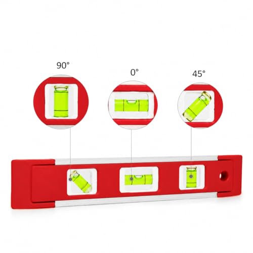 2PCS 9-Inch Magnetic Torpedo Level, Small Spirit Level with 3 Bubble Vials 45° 90° 180° for Home Renovation, Hanging Pictures, Shelves & Construction(Red+Yellow) - color: Red+yellow