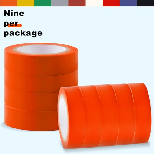 Romeda 9 Pack Electrical Tapes, Electrical Tape Water, Sun, and Oil Resistant, Electrical Tape is Suitable for Most Domestic, Commercial, and Industrial environments - Orange - color: Orange