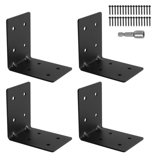 4 Pcs 4"x4"x3" Heavy Duty L Shaped Corner Brackets, 3MM, Black Metal - size: 4×4×3