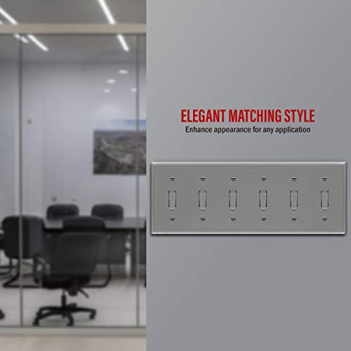 ENERLITES Mid-Size 6-Gang Toggle Light Switch Cover Plate, 1 Pack, Gray - color: Gray, size: Mid-Size