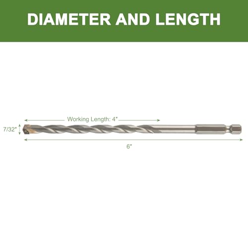 7/32" x 6" Masonry Drill Bits 7/32 inch Concrete Hammer Drill Bits Carbide Tipped, for Cement, Brick, Stone, 2 Pack, Hex Shank - size: 7/32" - 2 Pack