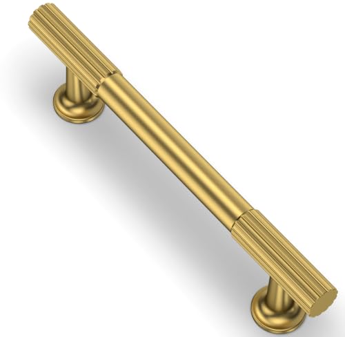 10 Pack Vibrant Brushed Moderne Brass Cabinet Pulls 3.75 Inch(96mm) Heavy-Duty Solid Kitchen Cabinet Handles Cabinet Hardware Drawer Pulls - color: Vibrant Brushed Moderne Brass, size: 3.75" Hole Center