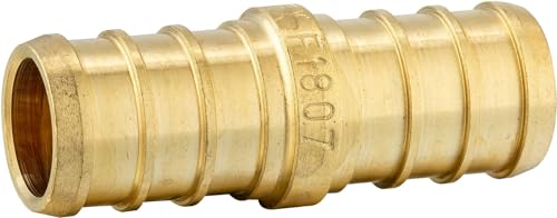 (Pack of 100) EFIELD Pex 3/8" x 3/8" Straight Coupling Brass Crimp Fittings, ASTM F1807,(PEX1807520-100PCS) - size: Pack of 100, style: 3/8" x 3/8"