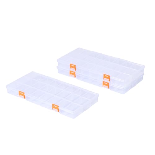 3 Pack 24 Grids Clear Plastic Storage Box with Dividers, Transparent Organizer Container Case for Small Parts, Bead, Button, Jewelry, Diamond, Craft Supplies,Sewing Kit, DIY Accessories - size: 24 Grids