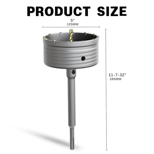 5" Concrete Hole Saw,125mm Masonry Hole Saw, with 220mm SDS Plus Shank Connecting Rod for Concrete Brick Cement Stone Wall Drilling Home Improvement - size: （5" 125mm)