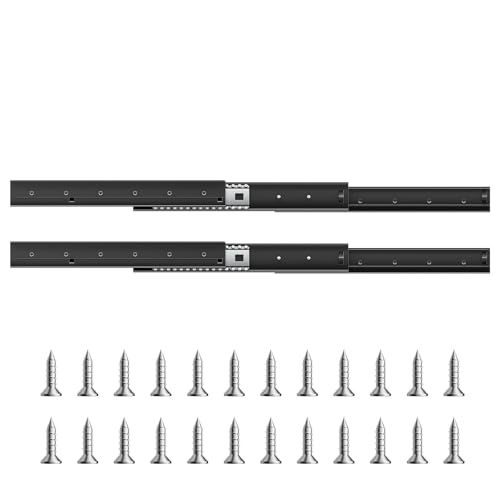 VEVOR Undermount Heavy Duty Drawer Slides, 16 24 32 40 Inch 260 lb Load Capacity Full Extension Ball Bearing Under Stair Cabinet Rails, Bottom Stair Cabinet Glides Track Runners(16inch, Black) - size: 16 Inch