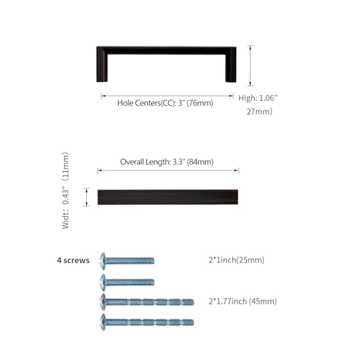 10 Pack 3 Inch Oil Rubbed Bronze Cabinet Pulls, Kitchen Hardware | Heavy-Duty Solid Zinc, Easy to Install, Good Scratch Resistance, Durability, Kitchen Cabinet Pulls for Drawers Dressers - color: Oil Rubbed Bronze, size: 3"/76MM Hole Center, style: 10 Pac