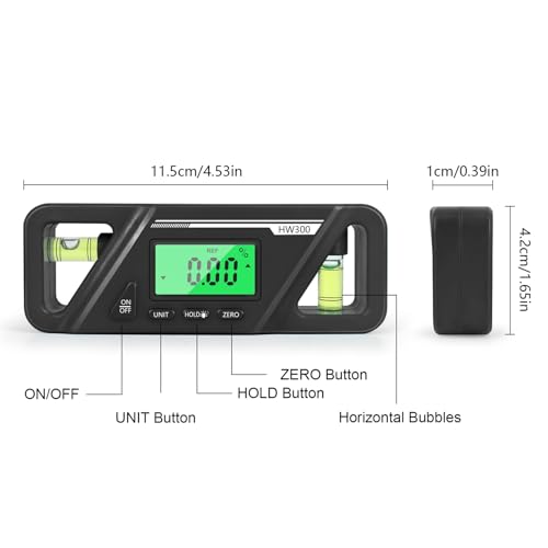 Shkalacar Digital Angle Finder Protractor, Magnetic Base with LED Display and Automatic Shut Off, for Wood Processing and Vehicle Repairing Billet Protractor Level Tool (Black) - color: Black