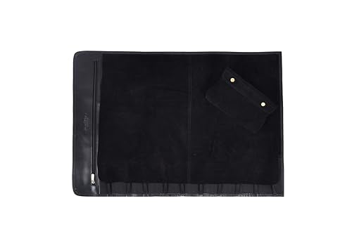 Leather Knife Roll Storage Bag, Elastic and Expandable 10 Pockets, Adjustable/Detachable Shoulder Strap, Travel-Friendly Chef Knife Case (Pitch Black, Leather) - color: Pitch Black
