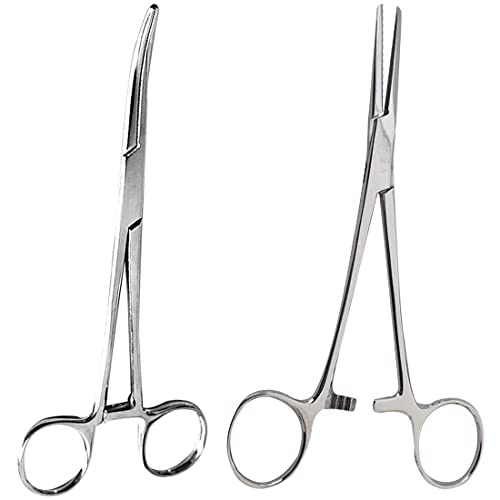 SURGICAL ONLINE 2 Piece Curved & Straight 8" Hemostat Set, Stainless Steel Locking Tweezer Clamps - Ideal Hemostats for Nurses, Fishing Forceps, Crafts and Hobby - size: 2 Count (Pack of 1)