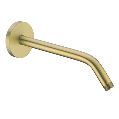 RANDOM 10 Inch Brushed Gold Shower Arm with Flange,90 Degree Rain Shower Head Extension Arm.RD91018-10-BG - color: 10″ Brushed Gold(Round Flange)