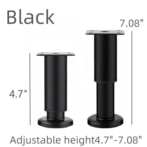 4Pcs Black Adjustable 4.7-7.08 Inch Metal Furniture Legs for Cabinet Sofa - color: Black, size: 4.7"-7.08"-Set of 4