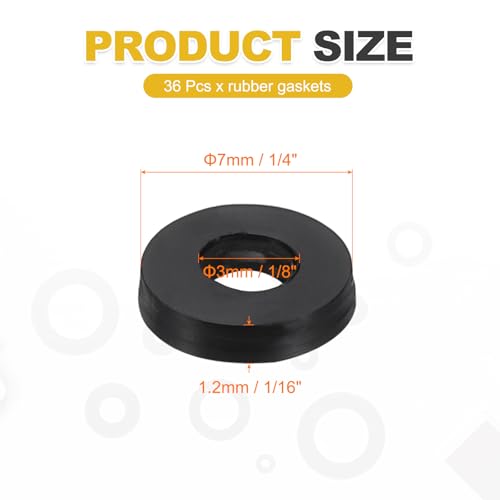 uxcell 36Pcs Rubber Washers, 1/4 OD x 1/8 ID x 0.05" Thickness Flat Washers for Bolts Spacers, Shower Head, Plumbing, Hose Connecting - size: 1/4 OD x 1/8 ID x 0.05"