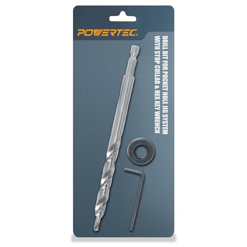 POWERTEC 1/4" Hex Shank Pocket Hole Drill Bit, Replacement Twist Step Drill Bit with Depth Stop Collar for Pocket Hole Jig System, Precision Drill Guide Woodworking Tools Accessories (71933) - style: 3/8" Step Drill Bit (1/4" Hex Shank)