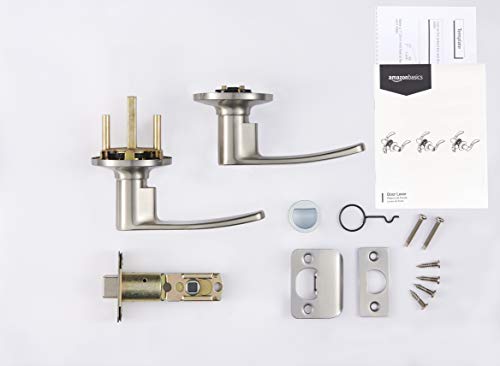 Amazon Basics Easy Installation Straight Door Lever, Passage, Fits Doors 1-3/4 in, Satin Nickel, 6-Pack - size: 6 Pack