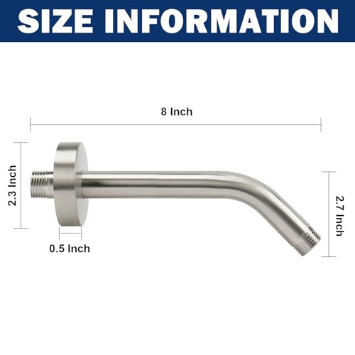 NearMoon Shower Arm with Flange, Made of 304 Stainless Steel Shower Extension Extender Pipe, Wall-Mounted for Fixed Bathroom Showerhead, Never Rust (8 Inch, Brushed Nickel) - color: Brushed Nickel, size: 8 Inch