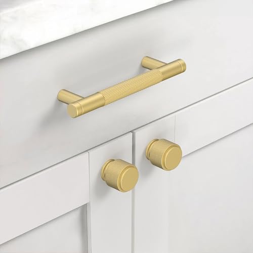 Asidrama 30 Pack Brushed Gold Zinc Alloy Knurled Dresser Knobs Cabinet Hardware for Dresser Drawers - color: Brushed Gold, style: 30 Pack