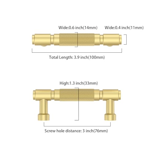 Asidrama 10 Pack 3 Inch(76mm) Brushed Gold Cabinet Pulls Knurled Kitchen Cabinet Handles, Cabinet Pulls Kitchen Cabinet Hardware for Cupboard Drawer Pulls - color: Brushed Gold, size: 3" Hole Center, style: 10 Pack