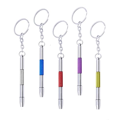 5 Pcs Mini Eyeglass Screwdriver, 4 in1 Watches Mini Precision, Stainless Steel Screwdriver Kit, Eyeglass Repair Set with Keychain,Stainless Steel Alloy Watchmaker Tool (5 colors)