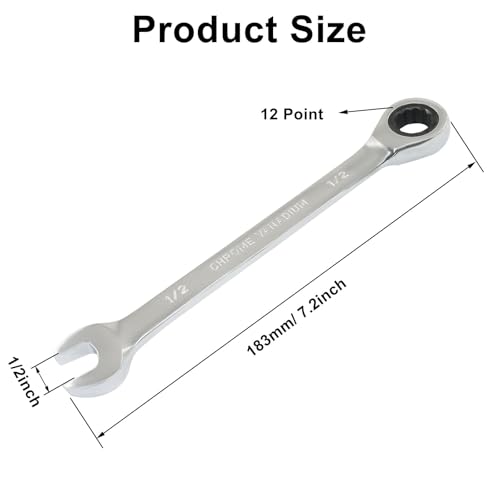 2 Pcs 1/2 Inch Ratchet Combination Wrench, Imperial SAE 72-Tooth - size: 1/2 Inch