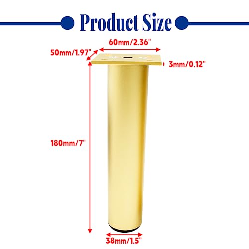 4-Pack Adjustable Aluminum Alloy Furniture Legs 7" Height Gold - color: Gold, size: 7 Inch