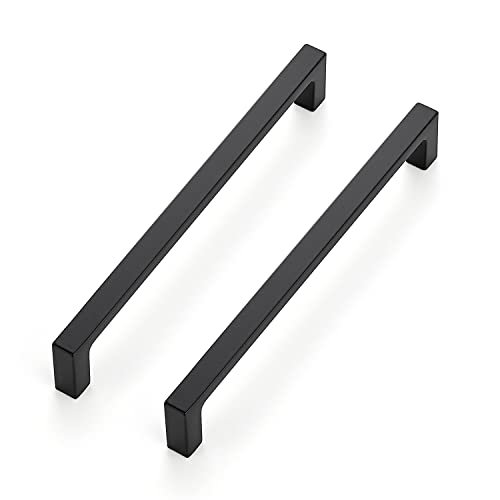 Ravinte Matte Black Square & Solid Cabinet Handles,6-1/4 Inch,30 Pack | Zinc Alloy, Flat Black Finish, Screws Included,Drawer Pulls, Cabinet Hardware for Kitchen & Drawer - size: 6-1/4 Inch Hole Center