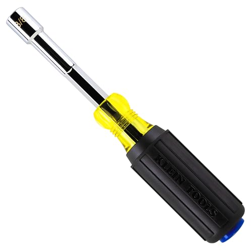 Klein Tools 65438 Heavy-Duty Hollow Shaft Nut Driver, Color-Coded 3/8-Inch Hex, Pass Through Design, 6-Point Socket, and Cushion-Grip Handle - size: 3/8-Inch