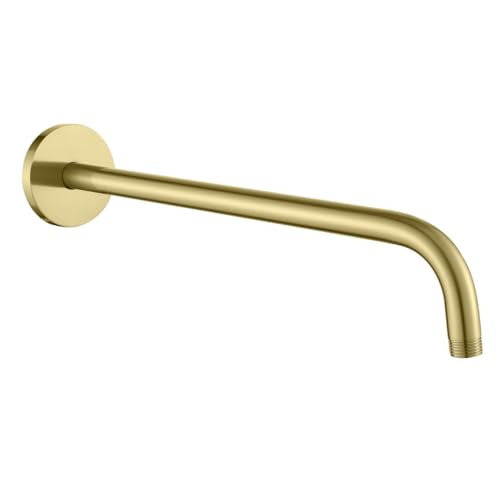 RANDOM 16 Inch Shower Arm with Flange,Stainless Steel 90 Degree Rain Shower Head Extension Arm,Wall-Mounted Shower Head Arm for Fixed Shower Head,Brushed Gold.RD91018-16BG - color: 16″ Brushed Gold(Round Flange)