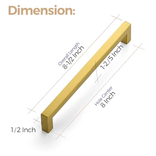 Ravinte Brushed Brass Cabinet Square Handles Drawer Pulls 8 Inch 18 Pack - color: Brushed Gold