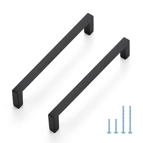 JOY DECOR Matte Black Cabinet Pulls Slim Square Handles, 5 Inch, 10 Pack - size: 5 Inch Hole Center