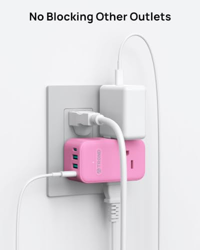 TROND Outlet Extender with USB C, 3 AC Outlet Splitter with 360 Rotation - color: Pink, size: 3 Prong-1 Pack