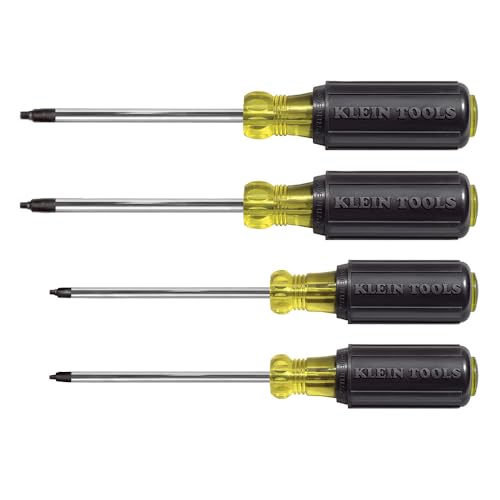 Klein Tools 85664 Screwdriver Set, Made in USA, Square Recess with Color Coded Handles and Heat Treated, Chrome Plated Shafts, 4-Piece