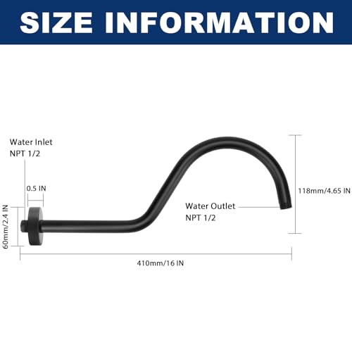 NearMoon Shower Extension Arm with Flange - S Shaped High Arc Gooseneck Long Shower Extender Pipe, Perfect for Rainfall Shower Head - Bathroom Accessory,16 Inch (Matte Black) - color: Matte Black