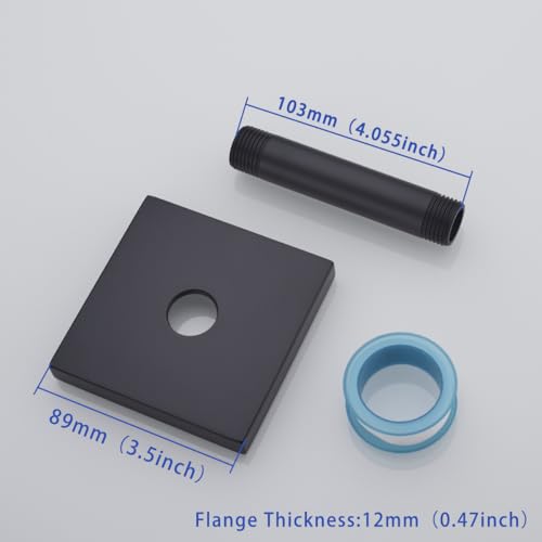Shower Head Extension Arm Wall Mounted Tube Rainfall Shower Tube Replacement Pipe Parts Stainless Matte Black,SW-91038-4MB-SQ. - color: Right Angled Square Flange-4" Matte Black