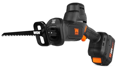 WEN 20V Max Cordless Reciprocating Saw, Brushless Compact One-Handed Design with 4.0 Ah Lithium-Ion Battery and Charger (20631) - size: Cordless, Compact
