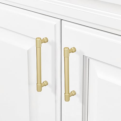10 Pack 5inch(128mm) Brushed Brass Kitchen Cabinet Handles Knurled Cabinet Pulls Gold Drawer Pulls Cabinet Hardware Kitchen Handles Drawer Pulls Dresser Handles - color: Brushed Brass, size: 5" Hole Center