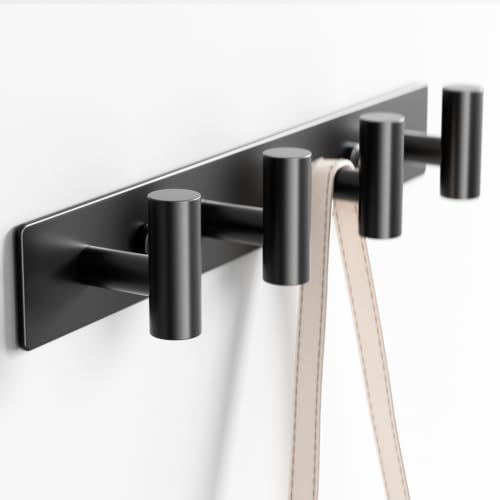 Black Wall Mounted Coat Rack – 4 T-Shaped Hooks on 12.6" Rail, (1 Pack) - color: Black
