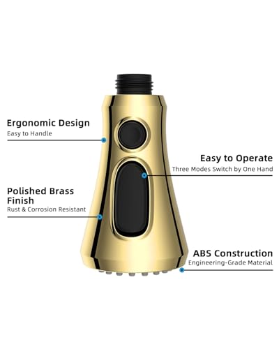 Hibbent NSF/ANSI/CAN 61 & 372 Certified Pull Down Kitchen Faucet Head - color: Polished Brass, style: 1.8 Gallon Per Minute