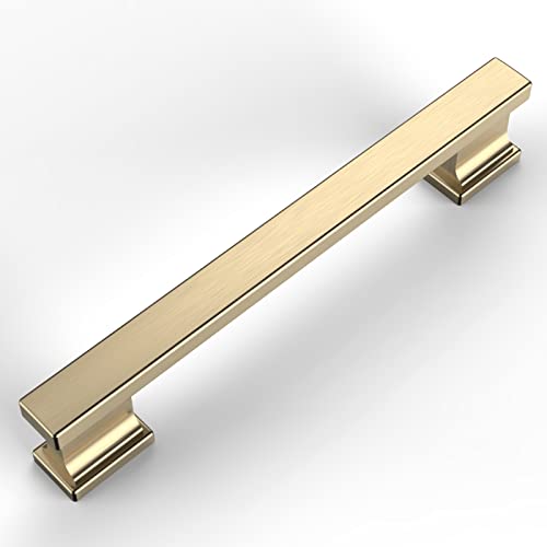 Asidrama 6 Pack 5 Inch(128mm) Brushed Brass Kitchen Cabinet Handles, Cabinet Pulls Kitchen Cabinet Hardware for Cupboard Drawer Pulls - color: Brushed Brass, size: 5" Hole Center, style: 6 Pack