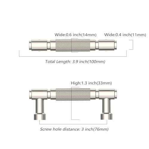 Asidrama 10 Pack 3 Inch(76mm) Brushed Satin Nickel Cabinet Pulls Knurled Kitchen Handles, Cabinet Pulls Kitchen Hardware for Cupboard Drawer Pull - color: Brushed Satin Nickel, size: 3" Hole Center, style: 10 Pack
