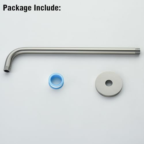 RANDOM 16 Inch Shower Arm with Flange,Stainless Steel 90 Degree Rain Shower Head Extension Arm,Wall-Mounted Shower Head Arm for Fixed Shower Head,Brushed Nickel.RD91018-16BN - color: 16″ Brushed Nickel(Round Flange)