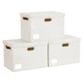 Roobyl 15" Fabric Storage Box with Lids, 3-Pack, White - color: White, size: Medium-15"