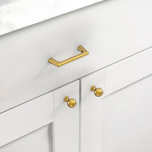 Asidrama 10 Pack 3 Inch(76mm) Vibrant Brushed Moderne Brass Cabinet Pulls Heavy-Duty Solid Kitchen Cabinet Handles Drawer Hardware for Bathrooms Cabinets 3307 - color: Vibrant Brushed Moderne Brass, size: 3" Hole Center, style: 10 Pack