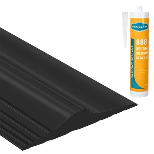 ToLanbbt 10Ft/3M Universal Garage Door Rubber Threshold Strip with 300ml Black Adhesive/Sealant, Weatherproof Seal Strip DIY Weather Stripping Replacement (Black) - color: Black, size: 10 Ft (incl. 1 adhesive)