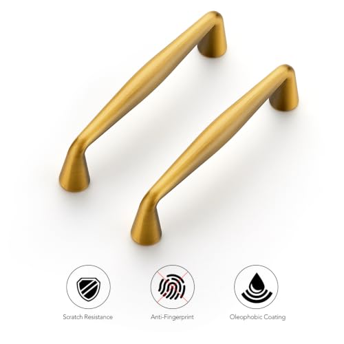 Ravinte Brushed Brass Cabinet Handles Solid Handles,3-1/2 Inch,5 Pack - color: Brushed Brass, size: 3-1/2 Inches Hole Center