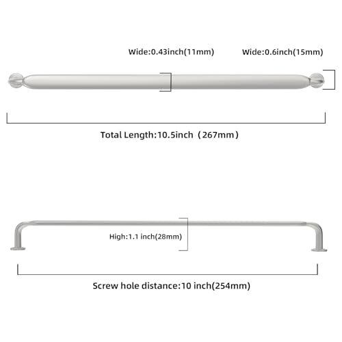 10 Pack 10 Inch Cabinet Pulls Brushed Satin Nickel Kitchen Cabinet Handles Zinc Alloy Drawer Pulls Solid Cabinet Hardware - color: Brushed Satin Nickel, size: 10'' Hole Center(254mm)