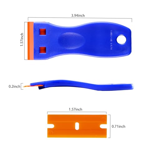 4 PCS Plastic Razor Blade Scraper and 120 PCS Plastic Razor Blades, Cleaning Scraper Tool for Remover, Adhesive, Stickers, Decals, Glass, Labels, Cars Windows