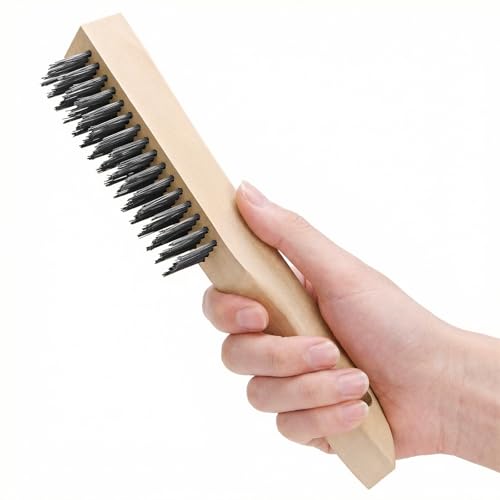 Elsjoy 12 Pack 10 Inch Wire Scratch Brush with Wooden Handle, Heavy Duty Steel Wire Brushes for Cleaning Rust, Paint Removal