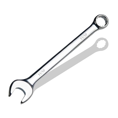 11/16" SAE Combination Wrench, CR-V Steel with Mirror Polish, 12-Point Design, 15-Degree Offset, Perfect for Auto Repair, Household, Car & Truck Emergency - size: 11/16"