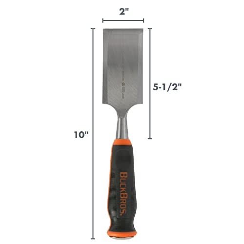 Buck Bros. 74719 Wood Chisel, 2" (50MM) for Carpentry and Wood Working, Resharpenable High Carbon Steel Blade with Non-Slip Handle for Trimming, Shaping, and Detail Work - style: 2 Inch